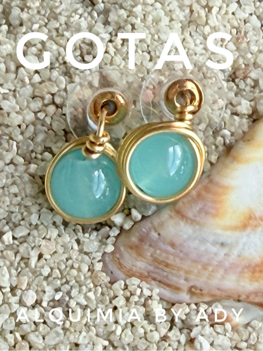 TOPAZ UNTREATED Gold and Aqua Glass Drop Earrings